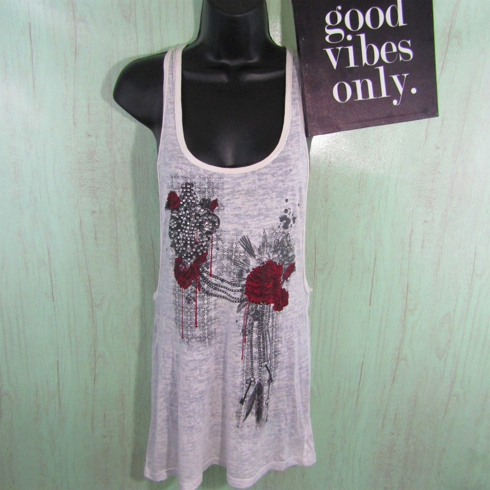 Crash & Burn Embellished Racerback Tank Top Size S